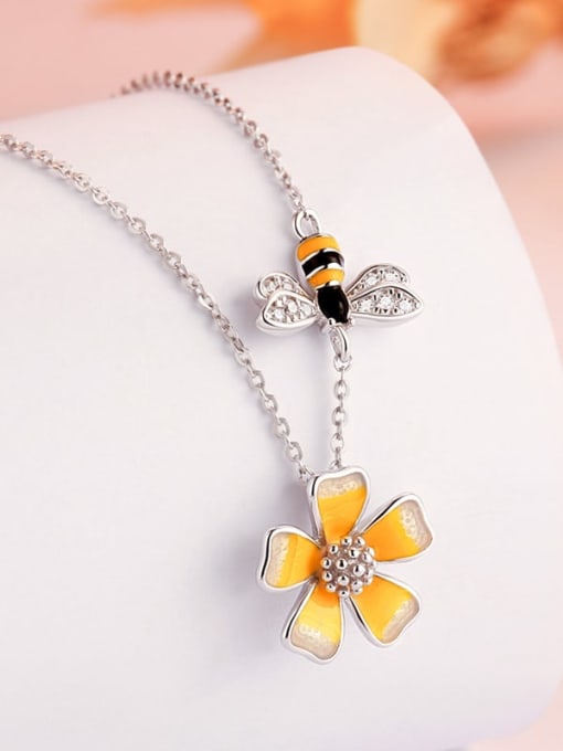 Dan 925 Sterling Silver Enamel Flower Cute Necklace 1