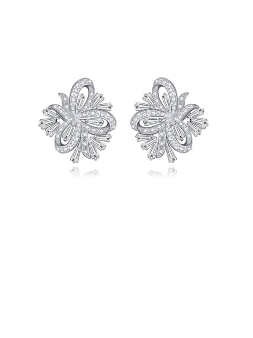 platinum Copper Cubic Zirconia Flower Luxury Stud Earring