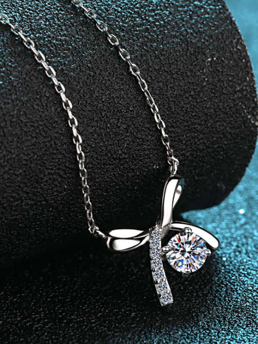MOISS Sterling Silver  0.5 CT  Moissanite Bowknot Dainty Necklace 2
