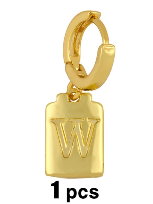 W Brass  Minimalist Simple Square Glossy 26 Letter Huggie Earring(single)