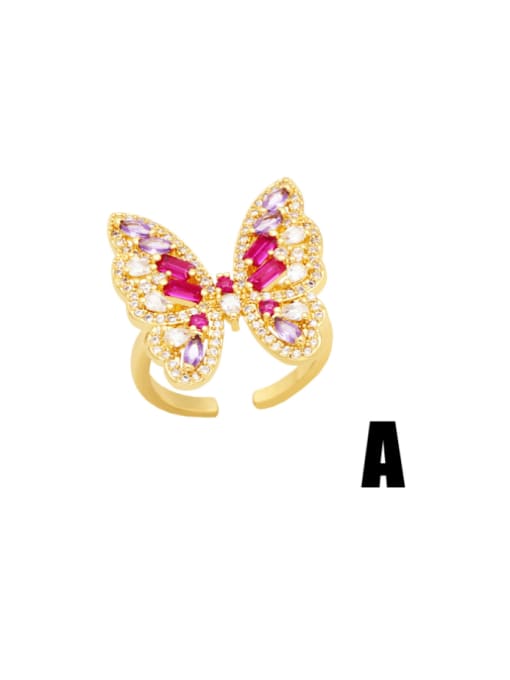 A Brass Cubic Zirconia Butterfly Hip Hop Band Ring