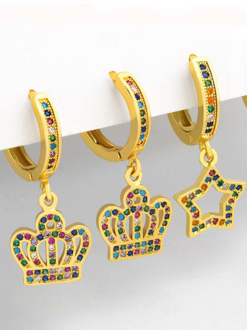 CC Brass Cubic Zirconia Crown Vintage Huggie Earring