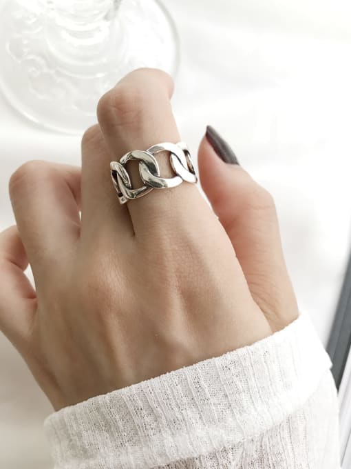 Boomer Cat 925 Sterling Silver Vintage  Wide Chain  Free Size Midi Ring 2