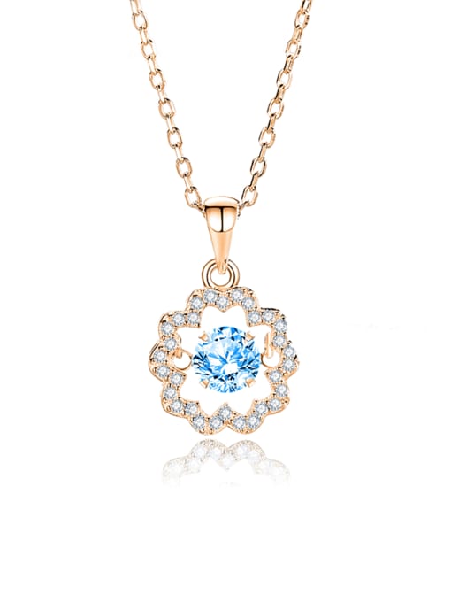 FDTD 019  Rose Gold+blue  Zircon 925 Sterling Silver Moissanite Flower Dainty Necklace