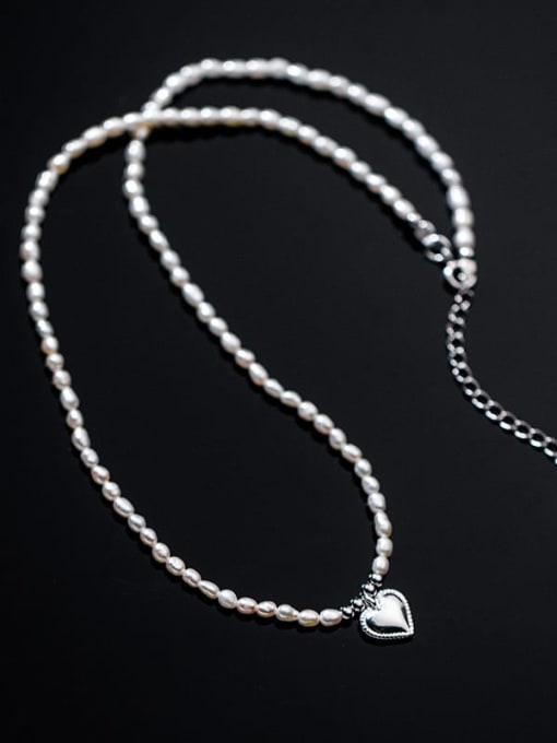 Rosh 925 Sterling Silver Imitation Pearl Heart Minimalist Necklace 0