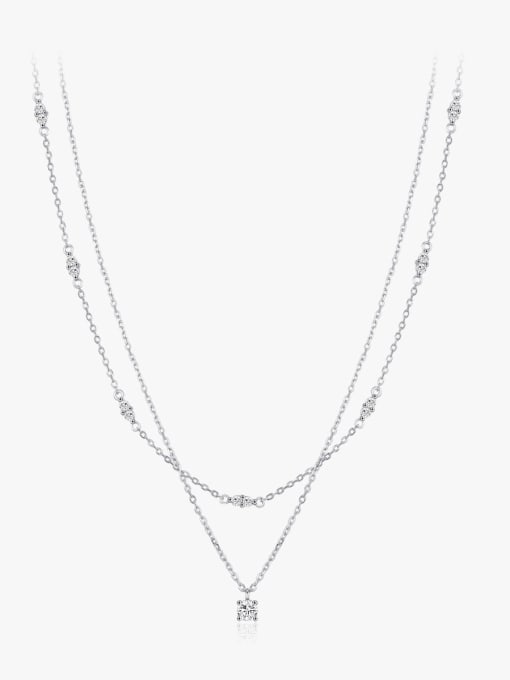 MODN 925 Sterling Silver Moissanite Geometric Minimalist Multi Strand Necklace 0