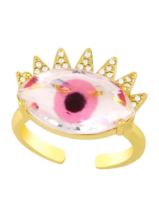 Pink Brass Cubic Zirconia Evil Eye Bohemia Band Ring