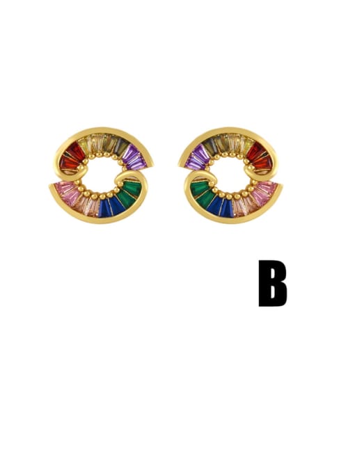 B Brass Cubic Zirconia Geometric Minimalist Stud Earring