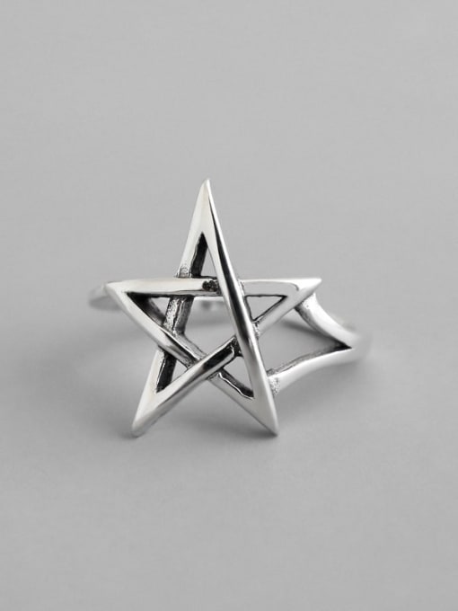 DAKA 925 Sterling Silver minimalist hollow Pentagram Free Size Ring 0