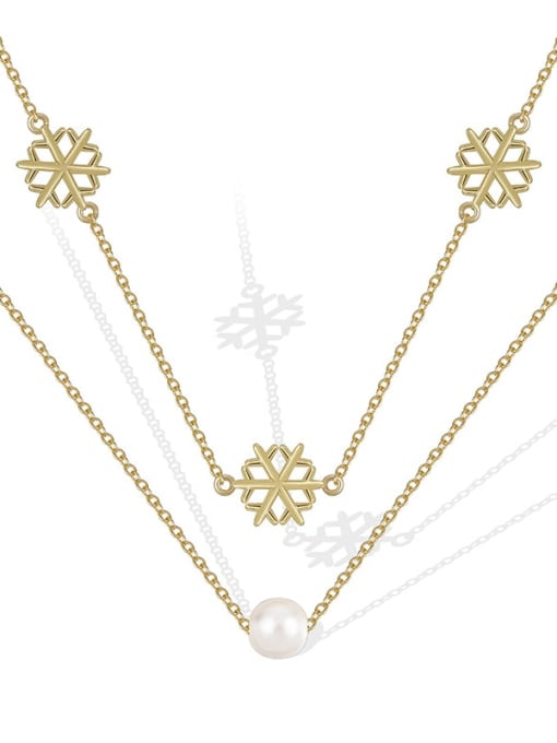 Golden Beizhu Snowflake Pendant Brass Cubic Zirconia Flower Minimalist Multi Strand Necklace