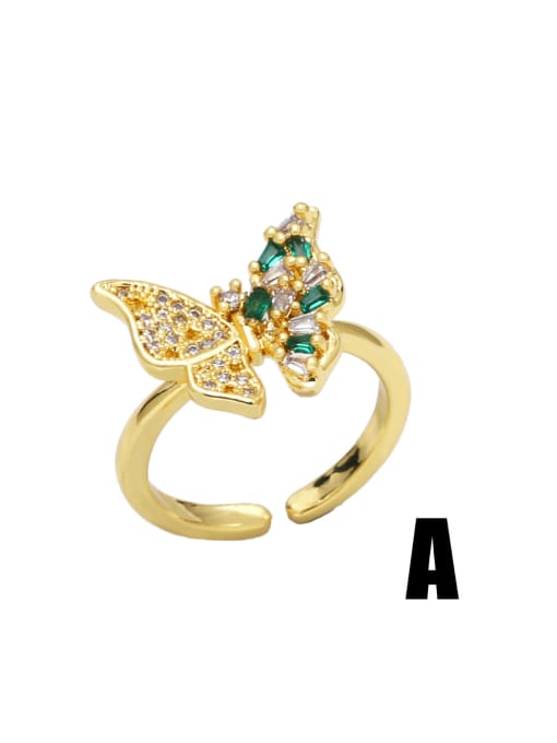 A Brass Cubic Zirconia Geometric Vintage Butterfly Band Ring