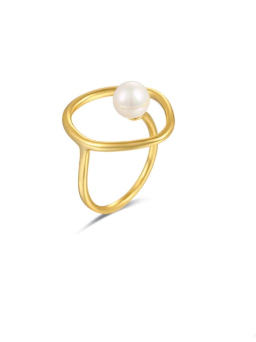 Boomer Cat 925 Sterling Silver Imitation Pearl Round Minimalist Band Ring 0