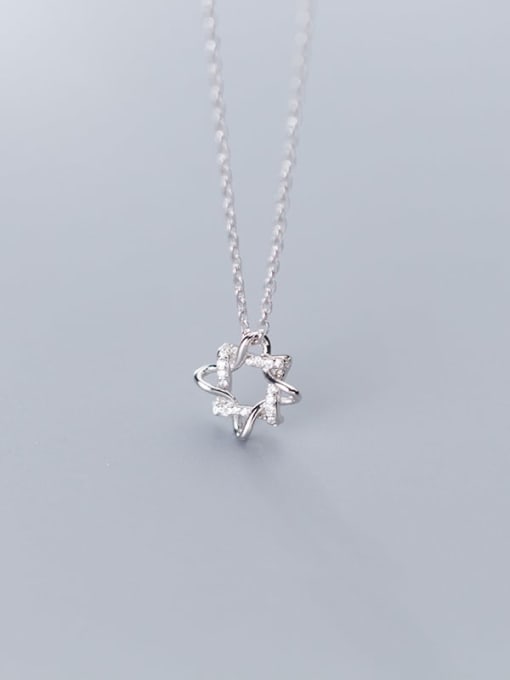Rosh 925 Sterling Silver Cubic Zirconia Simple geometric flower pendant Necklace 3