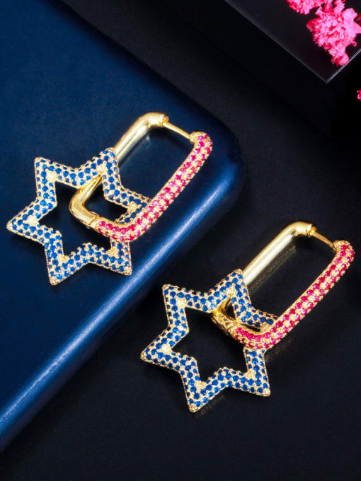 Two color red blue Brass Cubic Zirconia Geometric Luxury Huggie Earring