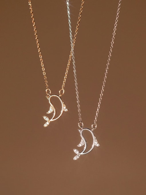Rosh 925 Sterling Silver Cubic Zirconia Dolphin Minimalist Necklace
