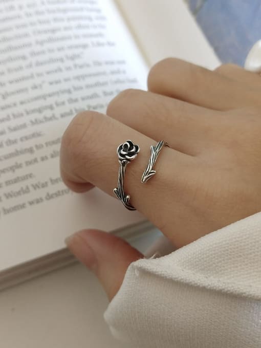 Boomer Cat 925 Sterling Silver Rose Ring With Thorns Minimalist Free Size Band Ring 0