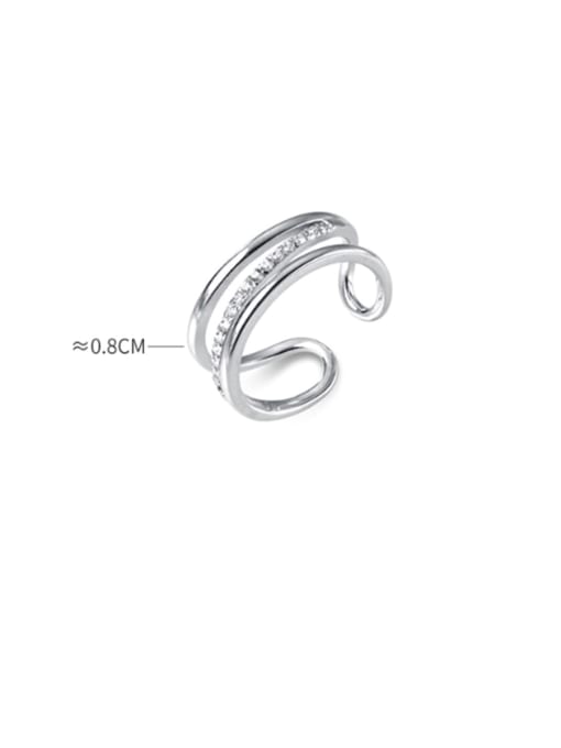 Rosh 925 Sterling Silver With Platinum Plated Simplistic Multilayer Lines  Free Size Rings 3