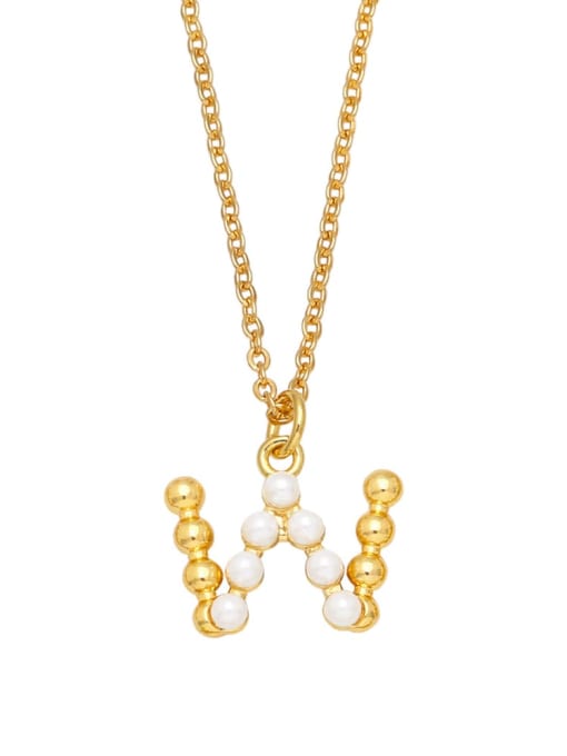 W Brass Imitation Pearl Letter Minimalist Necklace