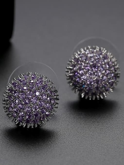 Purple electroplated platinum Copper Cubic Zirconia Flower Vintage Stud Earring