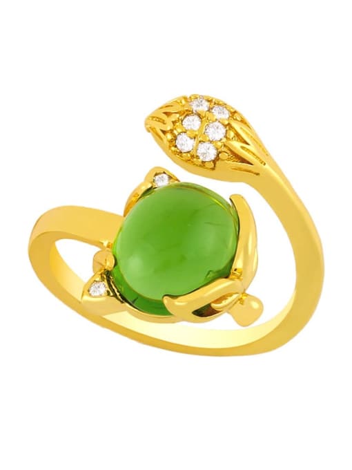 green Brass Cubic Zirconia Flower Vintage Band Ring