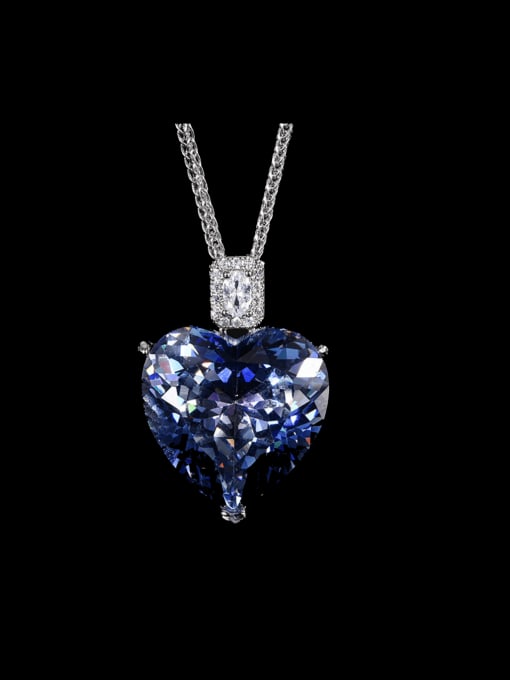 Platinum+blue Brass Cubic Zirconia Heart Luxury Necklace