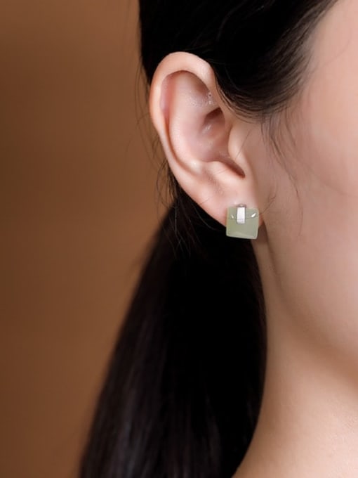 DEER 925 Sterling Silver Jade Geometric Minimalist Stud Earring 1
