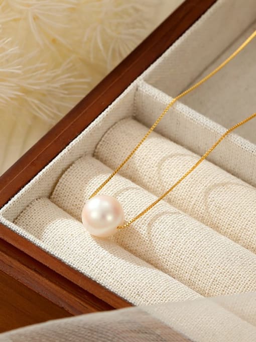 NS1086 【 Gold 10mm 】 925 Sterling Silver Imitation Pearl Round Minimalist Necklace