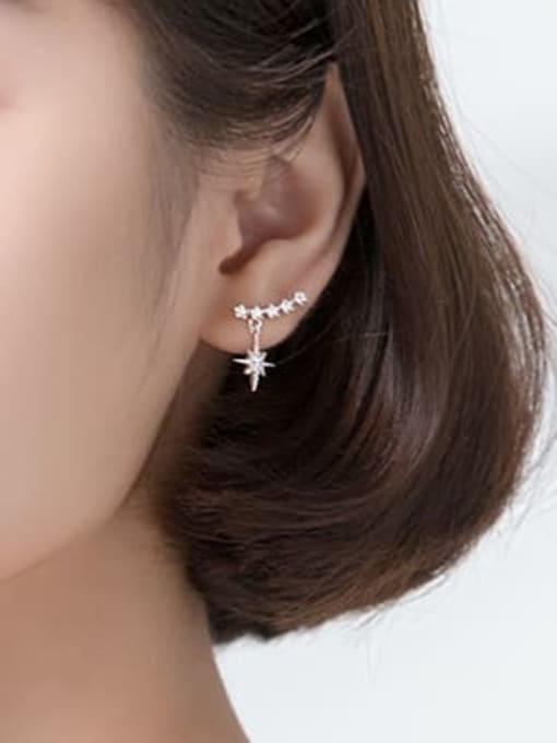 Rosh 925 Sterling Silver Cubic Zirconia  Star Classic Ear Cuff Earring 1