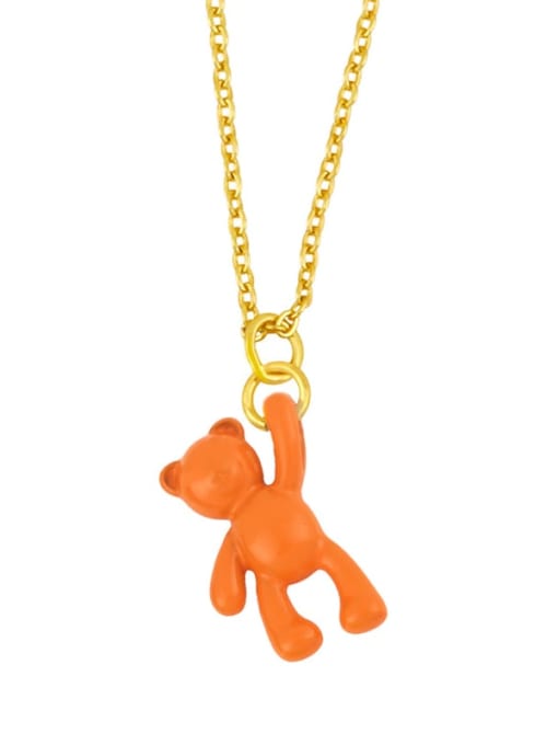 orange Brass Multi Color Enamel  Cute Bear Pendant Necklace