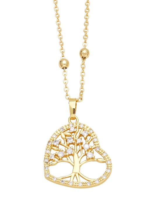 love Brass Cubic Zirconia Tree Vintage Heart Pendant Necklace