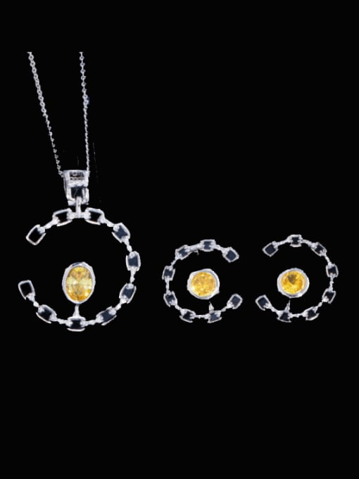L.WIN Brass Cubic Zirconia Luxury Oval Earring and Necklace Set 0