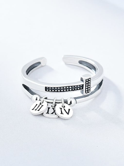 Roman numeral Small Vintage Ring 925 Sterling Silver Geometric Vintage Stackable Ring
