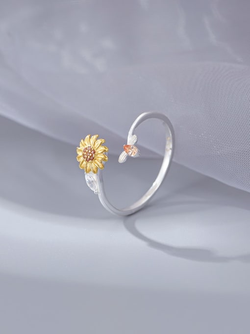 BeiFei Minimalism Silver 925 Sterling Silver Flower Trend Band Ring 0