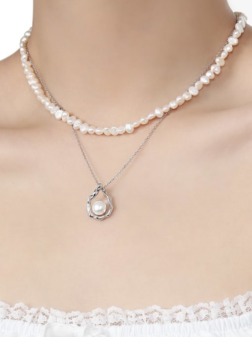 DAKA 925 Sterling Silver Imitation Pearl Geometric Minimalist Necklace 2