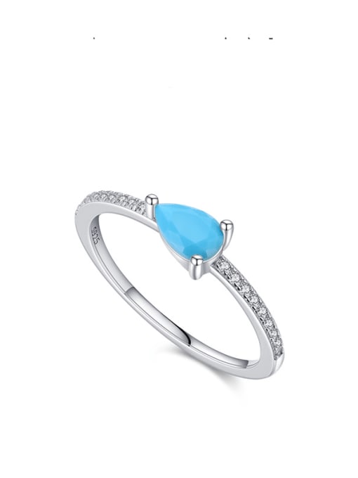 MODN 925 Sterling Silver Turquoise Water Drop Minimalist Band Ring