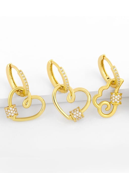 CC Brass Cubic Zirconia Heart Vintage Huggie Earring 3
