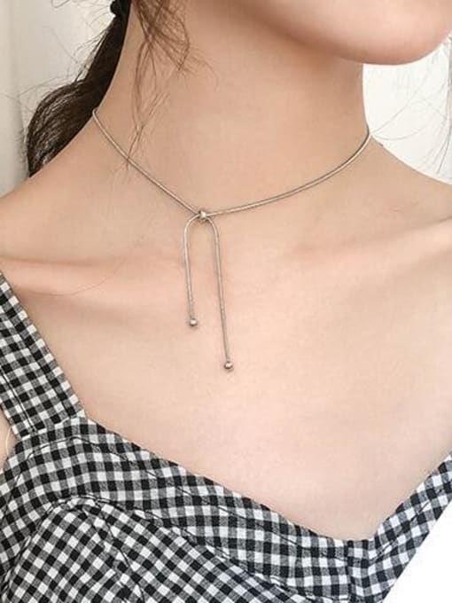 A TEEM Titanium Bowknot Minimalist Choker Necklace 2