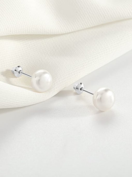 ES1710 【 White Platinum Large 】 925 Sterling Silver Imitation Pearl Round Minimalist Stud Earring