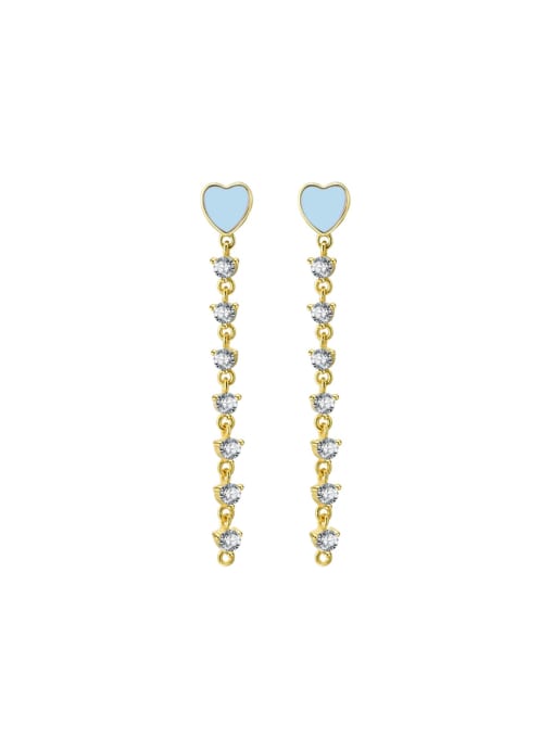 blue 925 Sterling Silver Cubic Zirconia Heart Tassel Minimalist Threader Earring