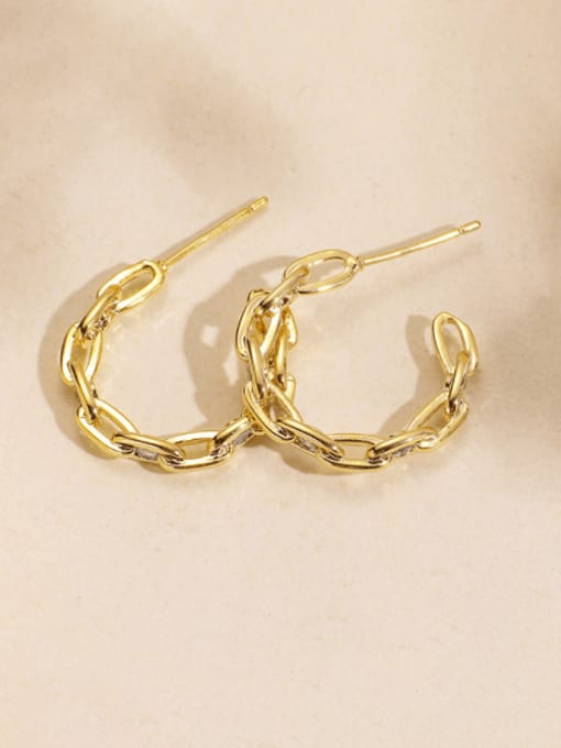 CHARME Brass Cubic Zirconia Hollow Geometric Minimalist Gold Chain Circle  Stud Earring 2