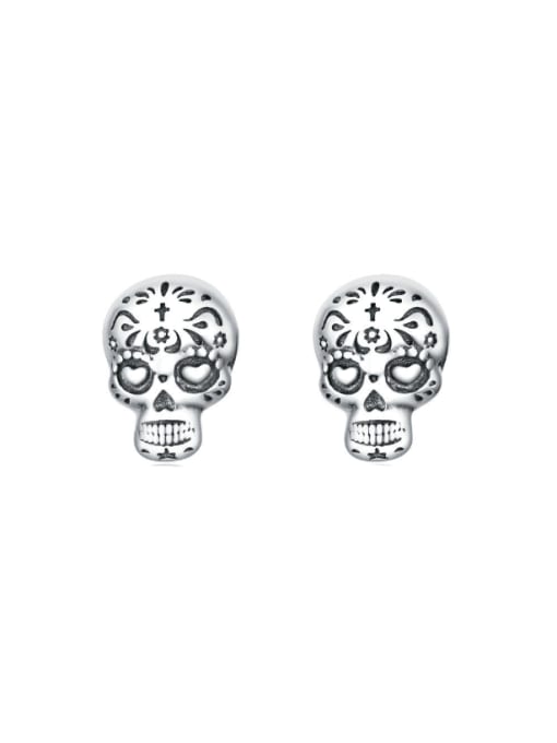 Jare 925 Sterling Silver Skull Cute Stud Earring