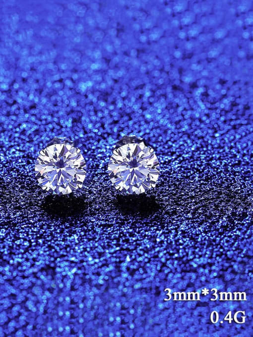 3mm Mossan Drill 925 Sterling Silver Moissanite Round Minimalist Stud Earring