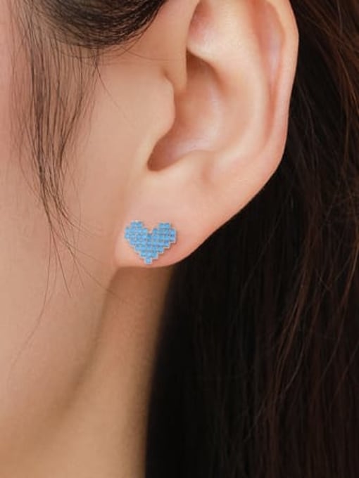 MODN 925 Sterling Silver Turquoise Heart Trend Stud Earring 1
