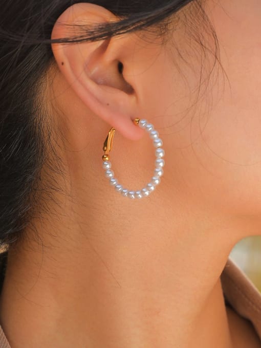 CONG Stainless steel Imitation Pearl Geometric Minimalist Hoop Earring 3