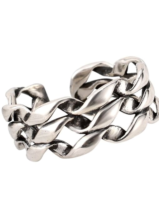 JENNY 925 Sterling Silver Hollow Geometric Chain Artisan Band Ring 4