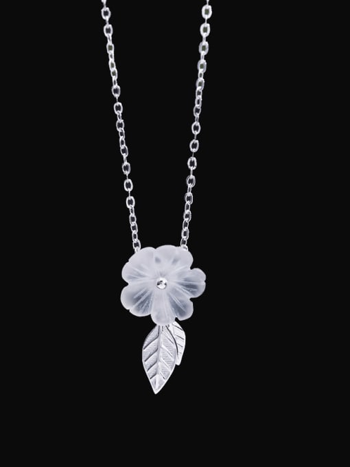 SILVER MI 925 Sterling Silver Crystal Flower Vintage Necklace 0