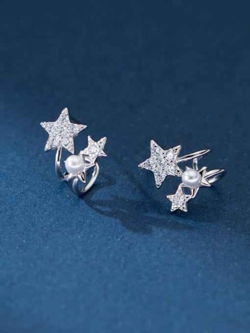 Rosh 925 Sterling Silver Cubic Zirconia Star Dainty Clip Earring