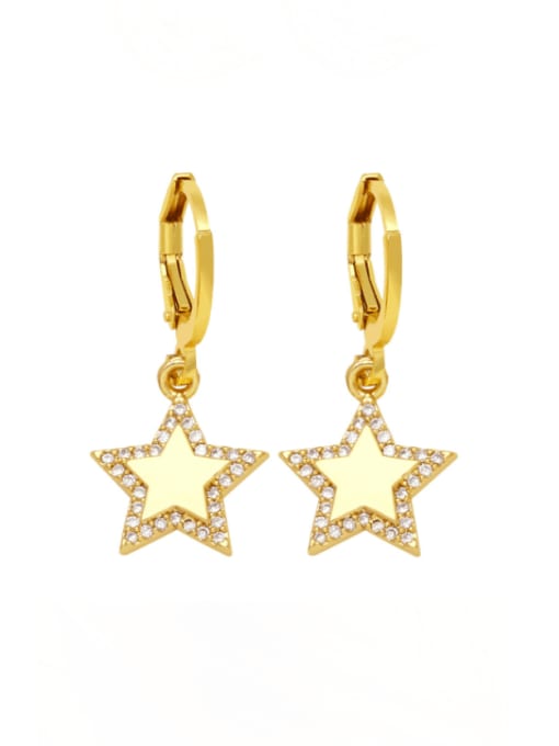 stars Brass Cubic Zirconia Star Hip Hop Huggie Earring