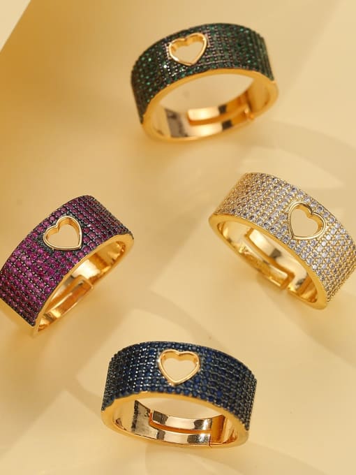 Green Brass Cubic Zirconia Heart Luxury Band Ring