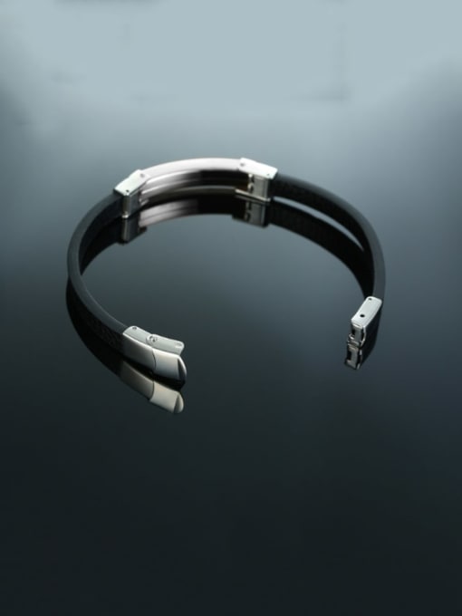 CONG Titanium Black Leather Geometric Minimalist Band Bracelets 2